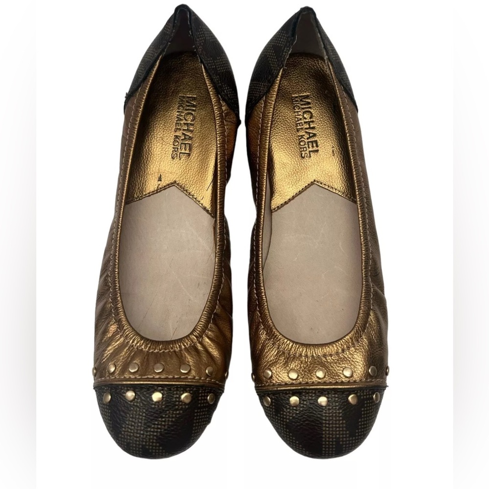 MICHAEL Michael Kors Studded Ballet Flats Round Toe Metallic Gold  size 6.5 M
